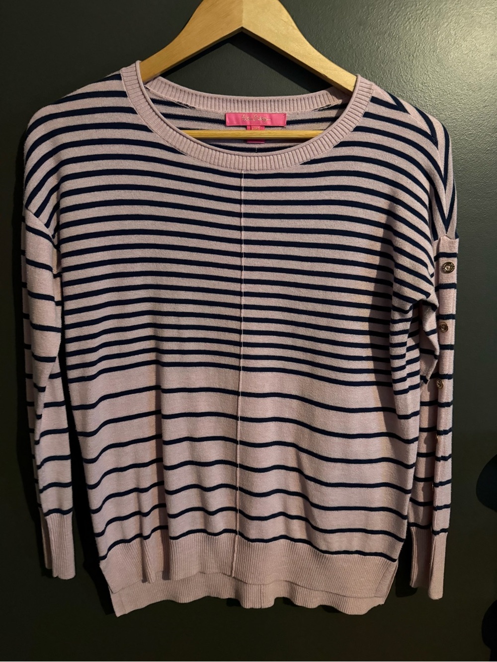 Lilly Pulitzer Striped Crewneck Sweater in Light Pink and Navy